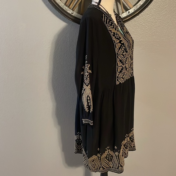 JOHNNY WAS HIMMEL BOHO HENLEY SILK TUNIC DRESS. - Picture 5 of 8